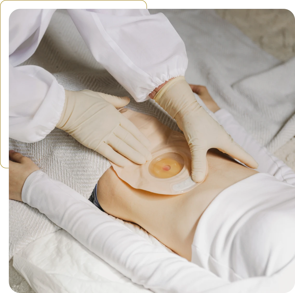 Healthcare worker tending to patient's wound
